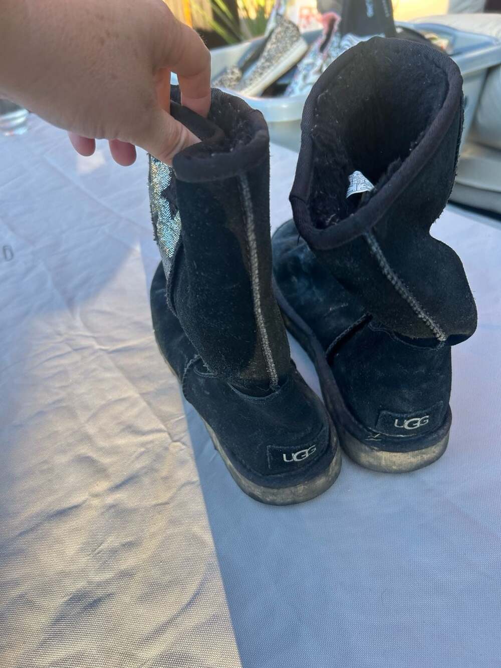 UGG Sequin Star Short Boots Size 12 Black Suede